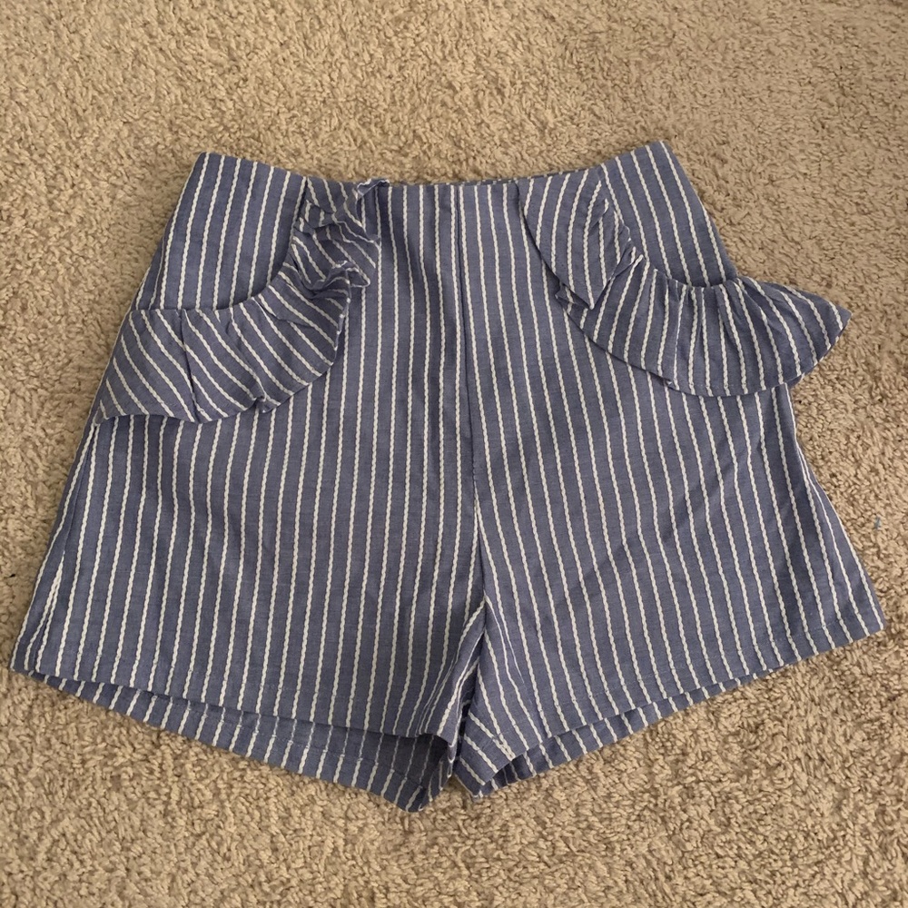 Blue and White Striped Shorts